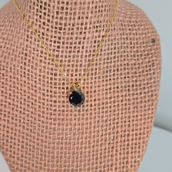 Jewelry - Gold Plated Necklace with Black Moissanite Gem. 2ct